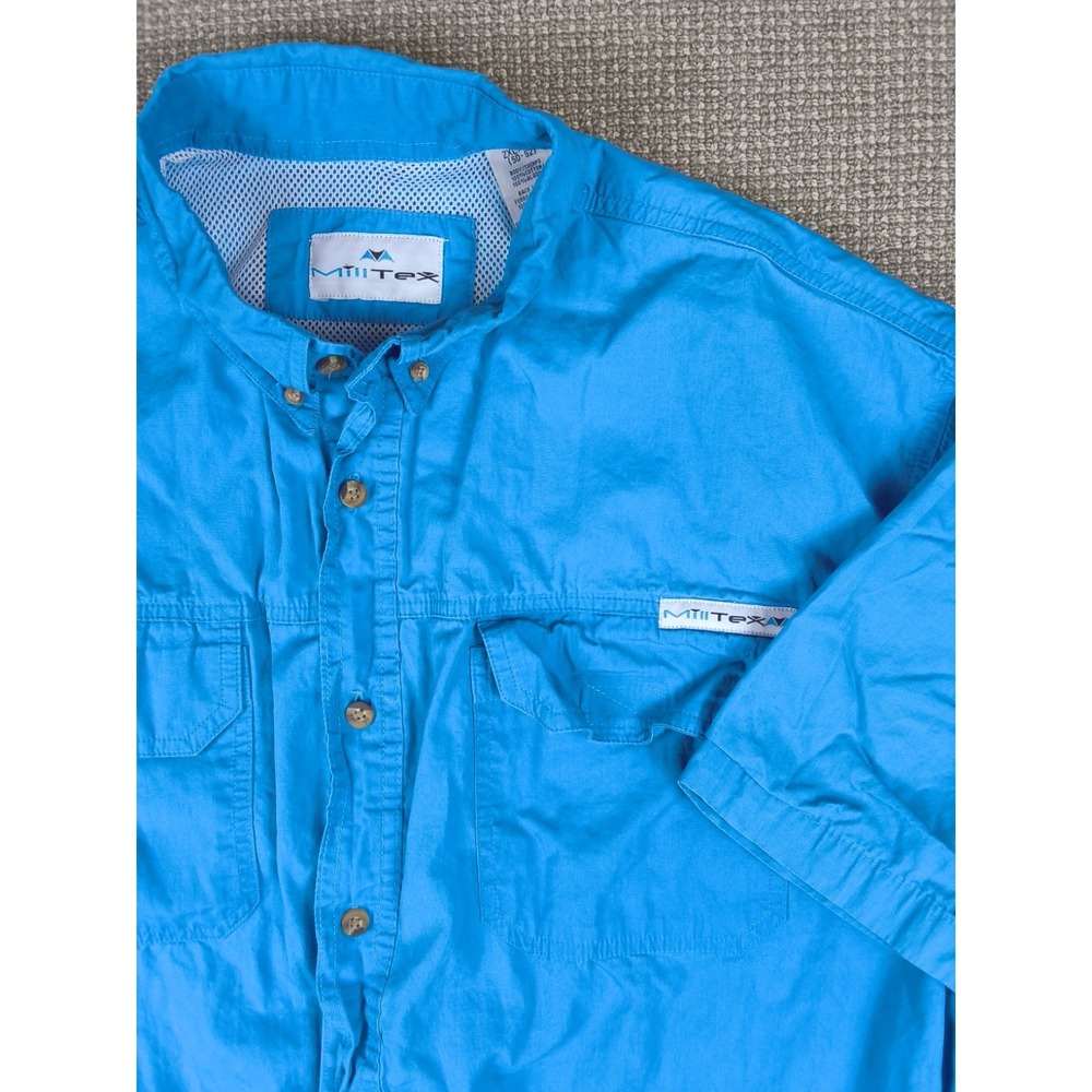 Mill Tex Men's Size 2XL Blue Vented Short Sleeve Fishing Utility Shirt